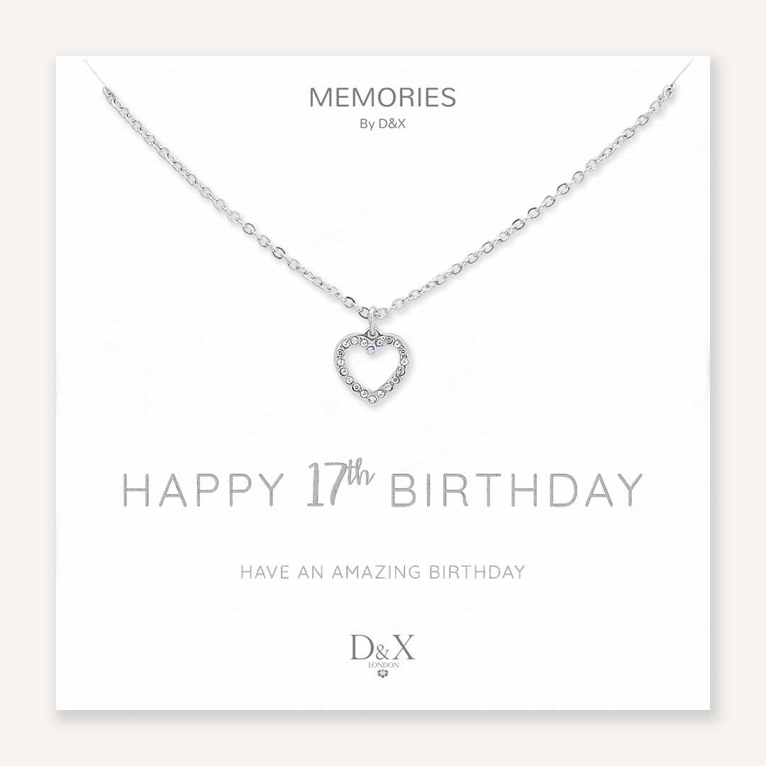 Memories: "HAPPY 17TH BIRTHDAY" | Heart Necklace | White Gold-Plated