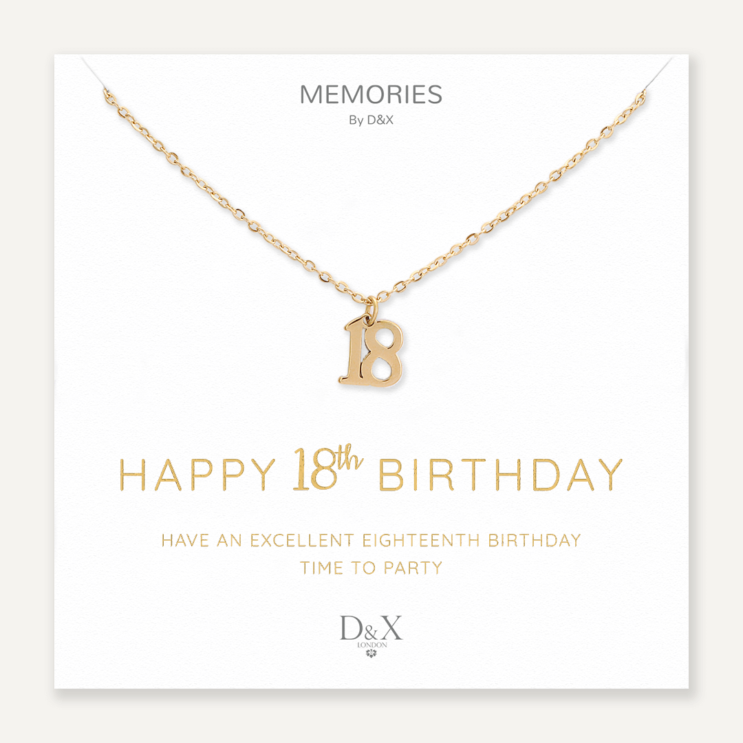 Memories: "HAPPY 18TH BIRTHDAY" | Number 18 Necklace | 18K Gold-Plated