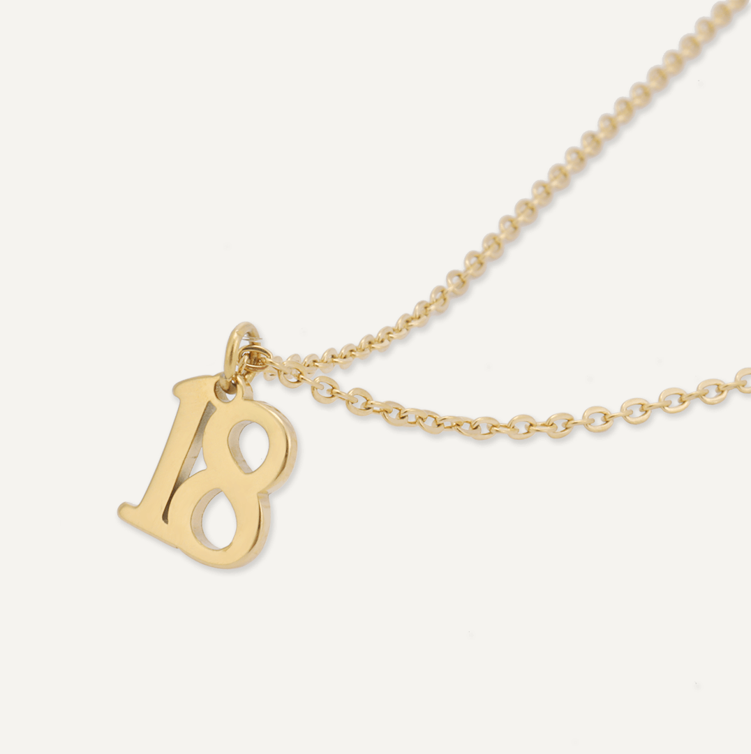 Memories: "HAPPY 18TH BIRTHDAY" | Number 18 Necklace | 18K Gold-Plated