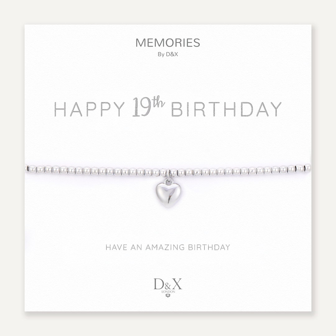 Memories: "HAPPY 19TH BIRTHDAY" | Heart Bracelet | White Gold-Plated