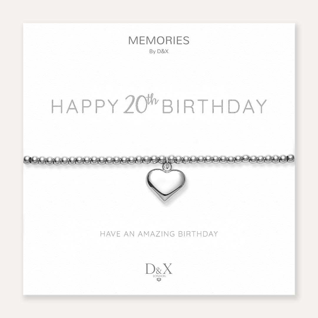 Memories: "HAPPY 20TH BIRTHDAY" | Heart Bracelet | White Gold-Plated