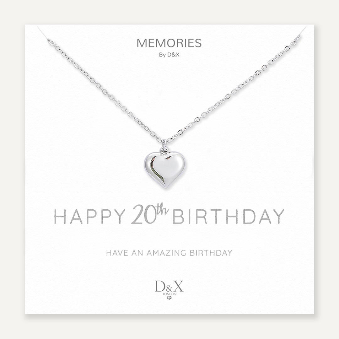 Memories: "HAPPY 20TH BIRTHDAY" | Heart Necklace | White Gold-Plated