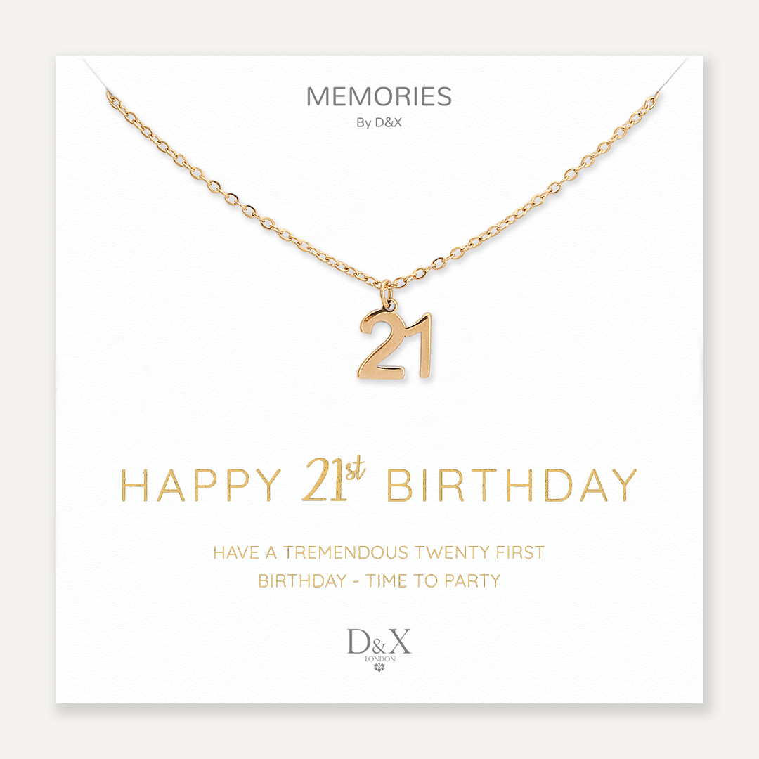 Memories: "HAPPY 21ST BIRTHDAY" | Number 21 Necklace | 18K Gold-Plated