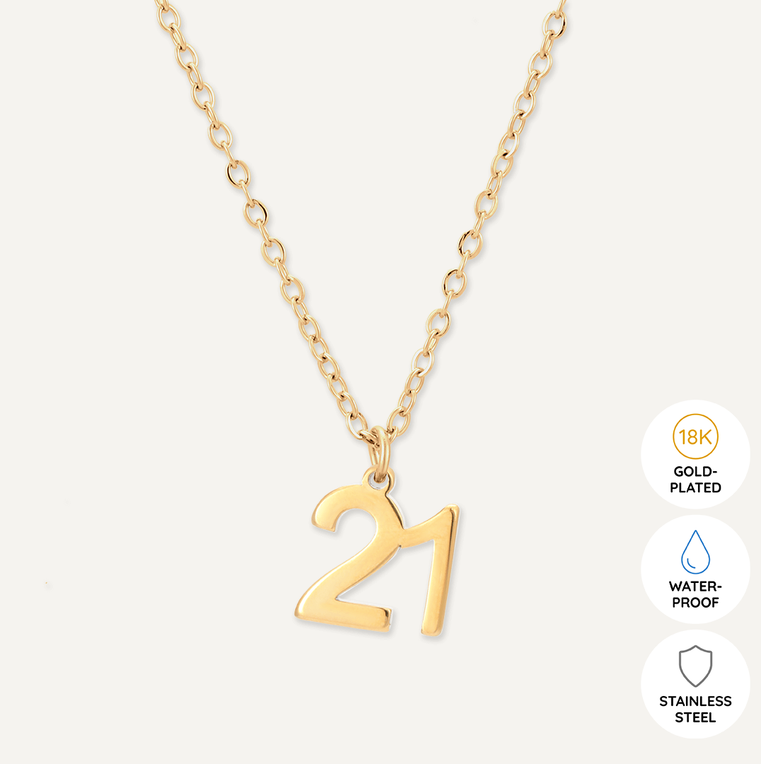 Memories: "HAPPY 21ST BIRTHDAY" | Number 21 Necklace | 18K Gold-Plated