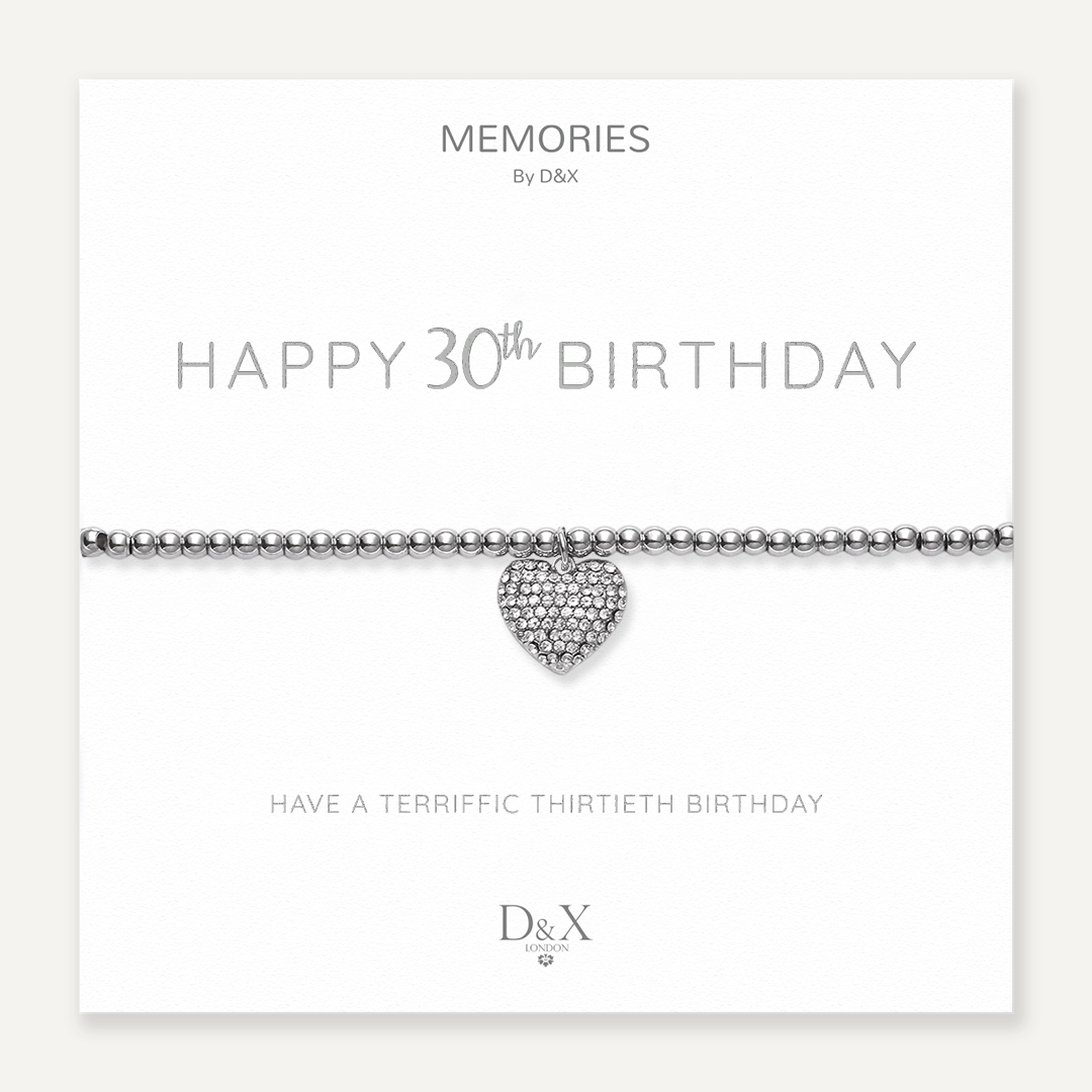 Memories: "HAPPY 30TH BIRTHDAY" | Heart Bracelet | White Gold-Plated