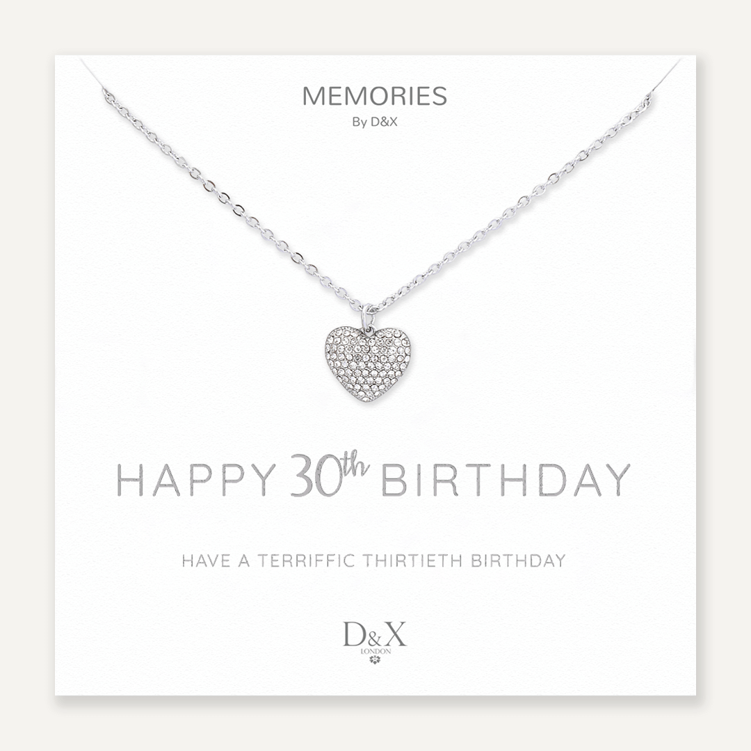 Memories: "HAPPY 30TH BIRTHDAY" | Heart Necklace | White Gold-Plated