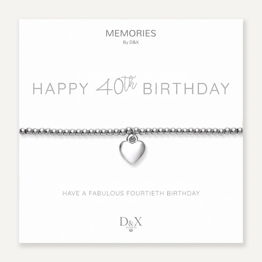 Memories: "HAPPY 40TH BIRTHDAY" | Heart Bracelet | White Gold-Plated