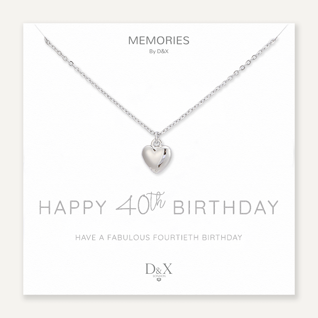 Memories: "HAPPY 40TH BIRTHDAY" | Heart Necklace | White Gold-Plated