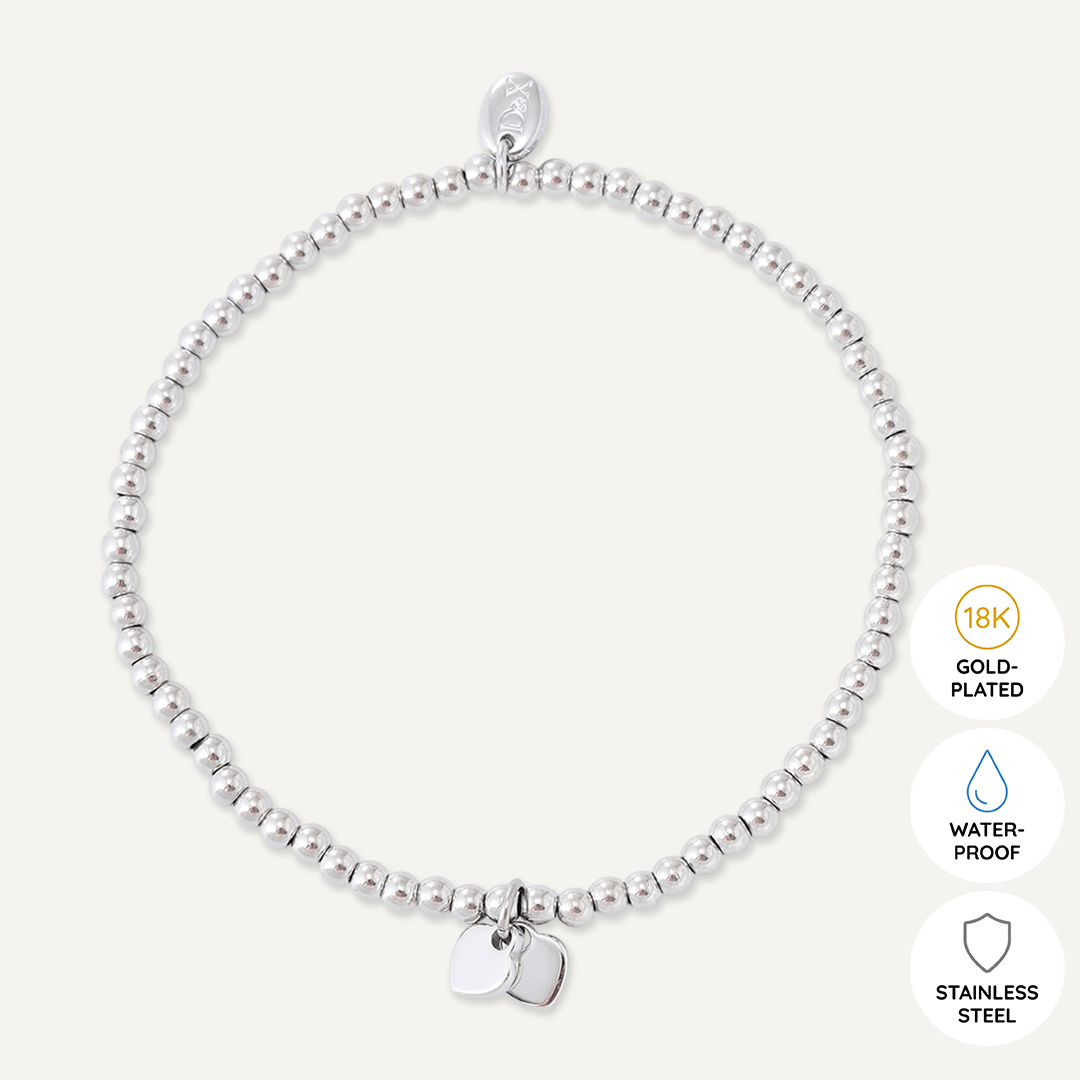 Memories: "HAPPY ANNIVERSARY" | Duo Heart Bracelet | White Gold-Plated