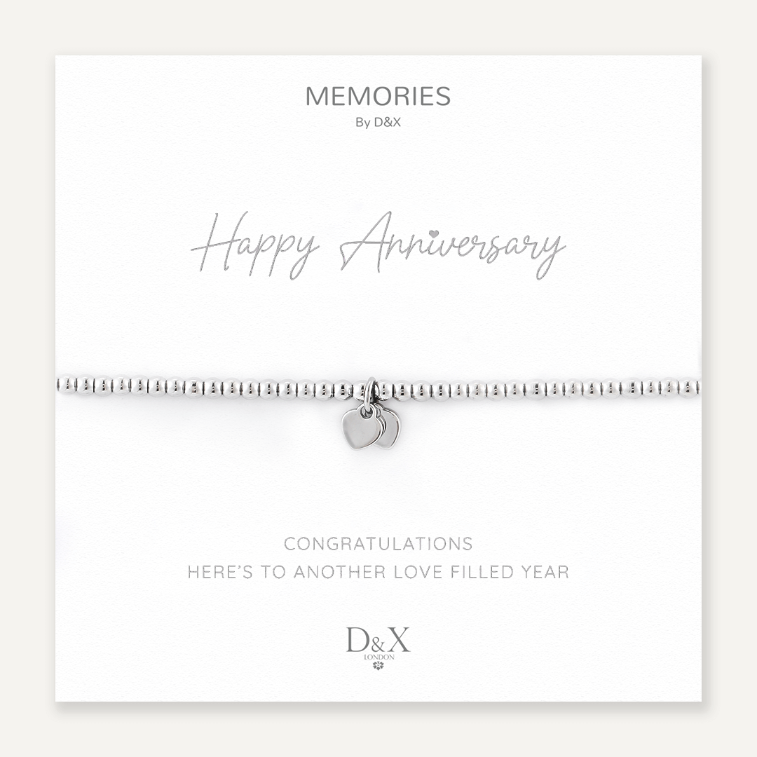 Memories: "HAPPY ANNIVERSARY" | Duo Heart Bracelet | White Gold-Plated