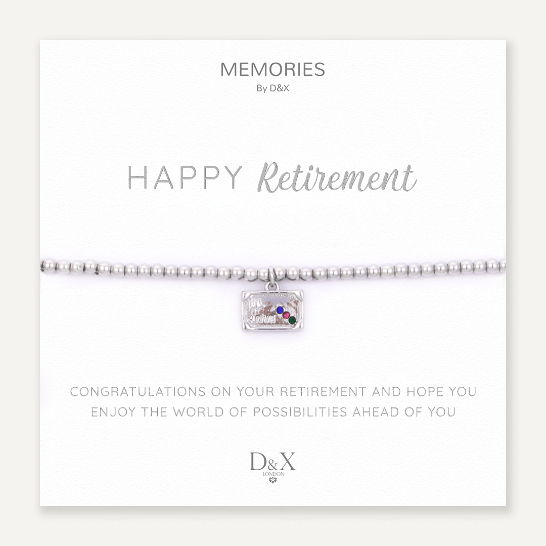 Memories: "HAPPY RETIREMENT" | Suitcase Bracelet | White Gold-Plated