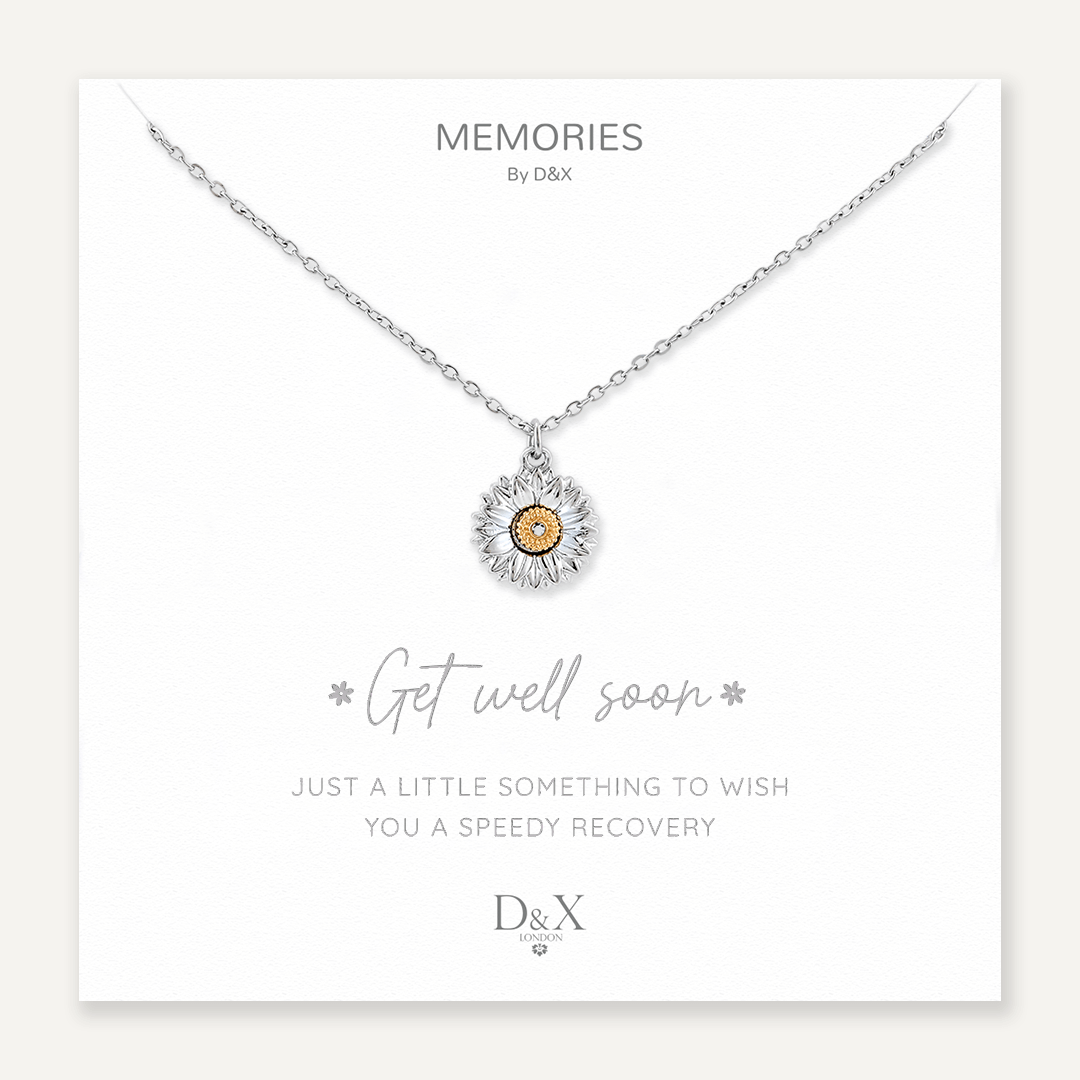 Memories: "GET WELL SOON" | Flower Necklace | White Gold-Plated | Multi-Colour