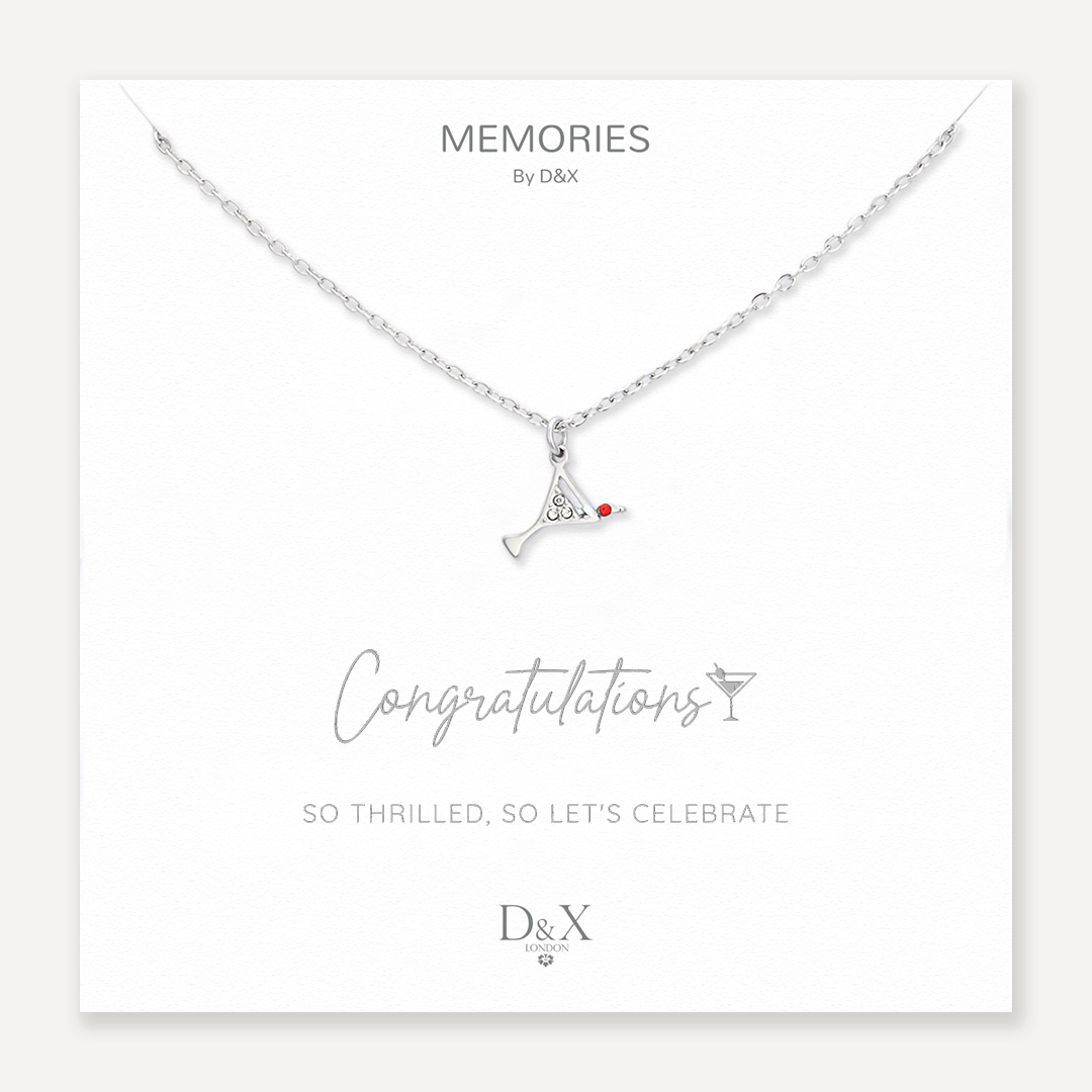 Memories: "CONGRATULATIONS" | Cocktail Glass Necklace | White Gold-Plated