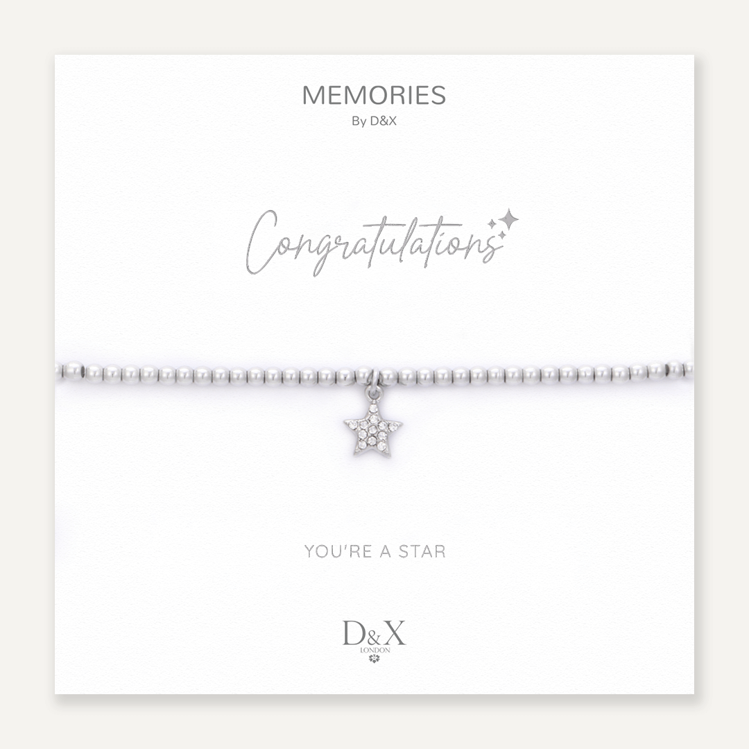 Memories: "CONGRATULATIONS" | Star Bracelet | White Gold-Plated