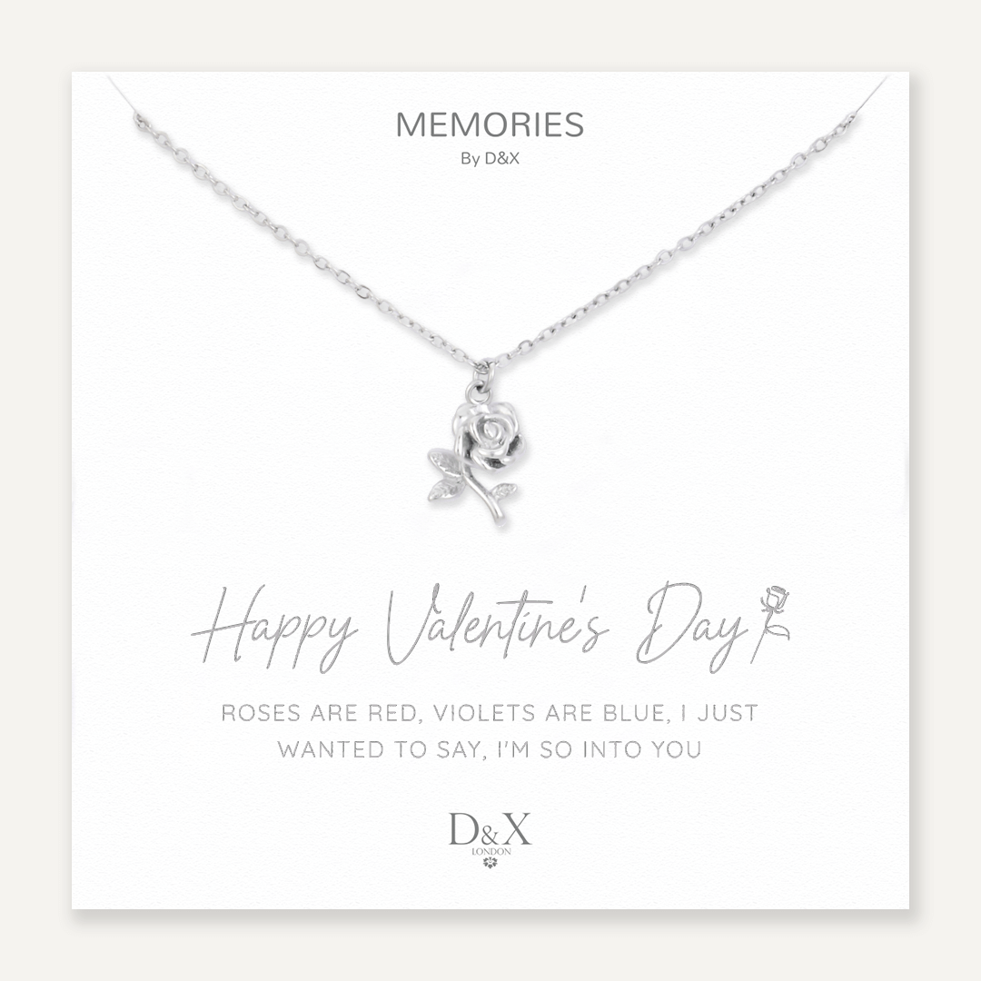 Memories: "HAPPY VALENTINE'S DAY" | Rose Necklace | White Gold-Plated