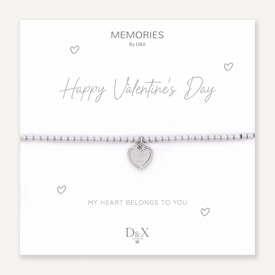 Memories: "HAPPY VALENTINE'S DAY" | Heart Bracelet | White Gold-Plated