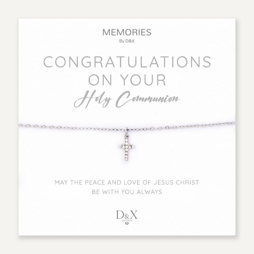 Memories: "CONGRATULATIONS ON YOUR HOLY COMMUNION" | Cross Bracelet | White Gold-Plated