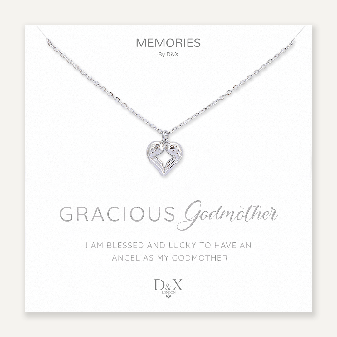 Memories: "GRACIOUS GODMOTHER" | Heart Necklace | White Gold-Plated