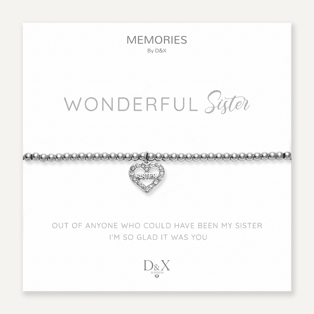 Memories: "WONDERFUL SISTER" | Heart Bracelet | White Gold-Plated