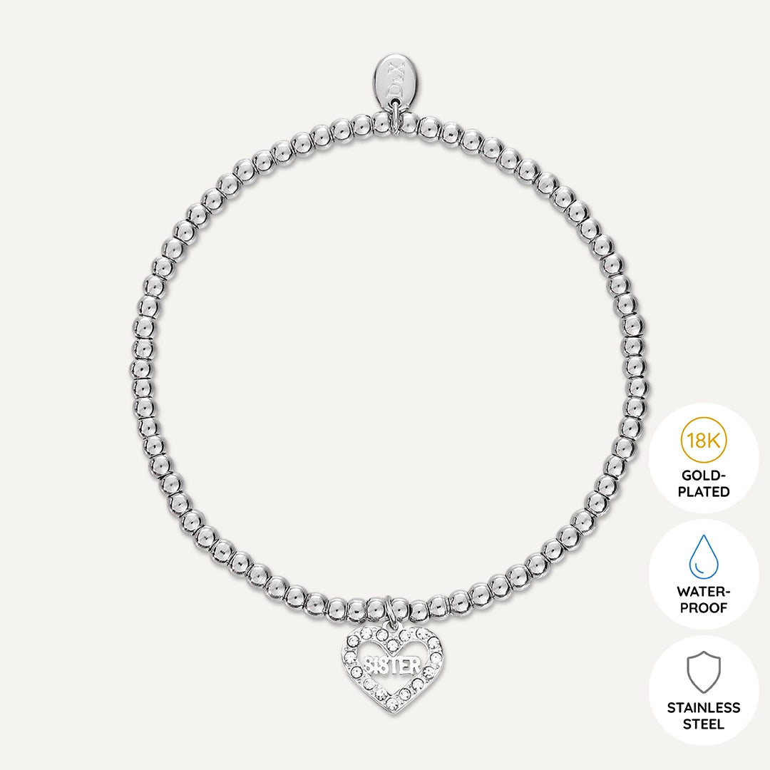 Memories: "WONDERFUL SISTER" | Heart Bracelet | White Gold-Plated