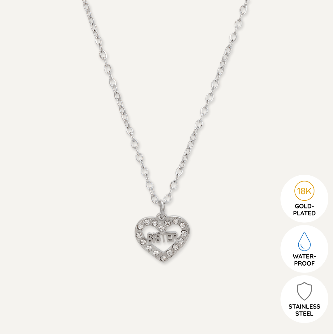 Memories: "WONDERFUL SISTER" | Heart Necklace | White Gold-Plated