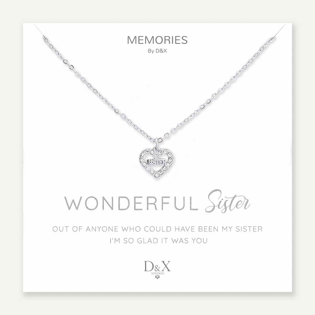 Memories: "WONDERFUL SISTER" | Heart Necklace | White Gold-Plated