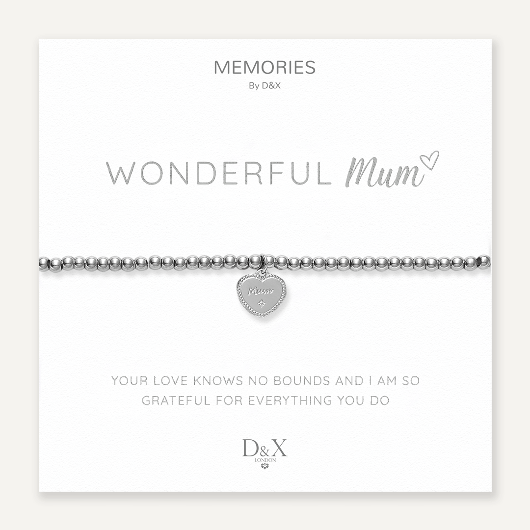 Memories: "WONDERFUL MUM" | Heart Bracelet | White Gold-Plated
