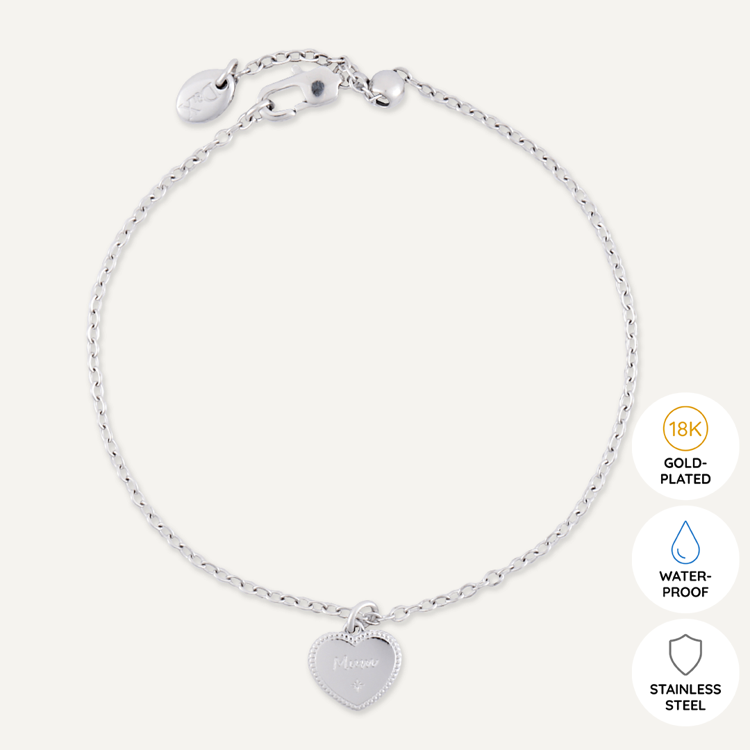 Memories: "WONDERFUL MUM" | Heart Bracelet | White Gold-Plated