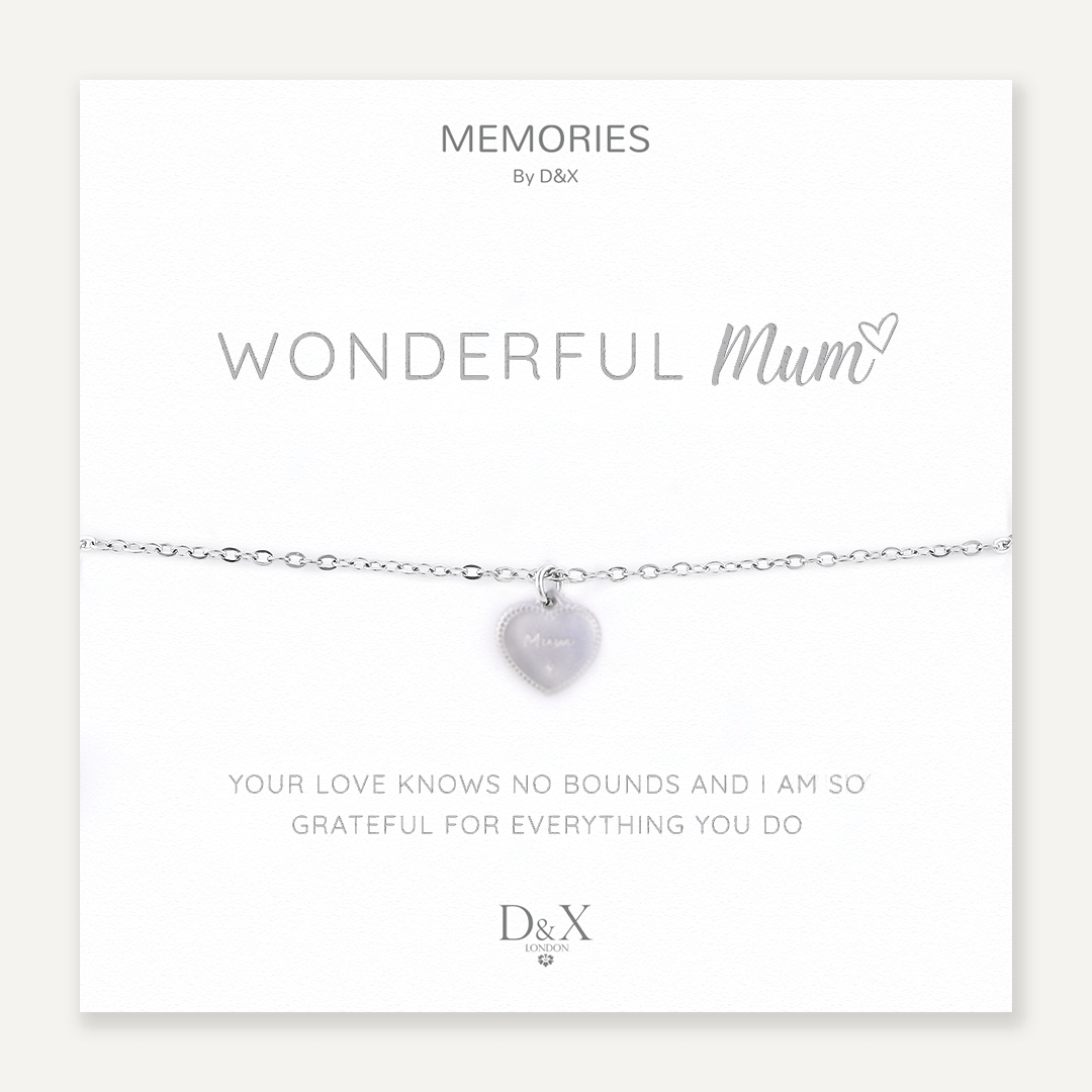 Memories: "WONDERFUL MUM" | Heart Bracelet | White Gold-Plated