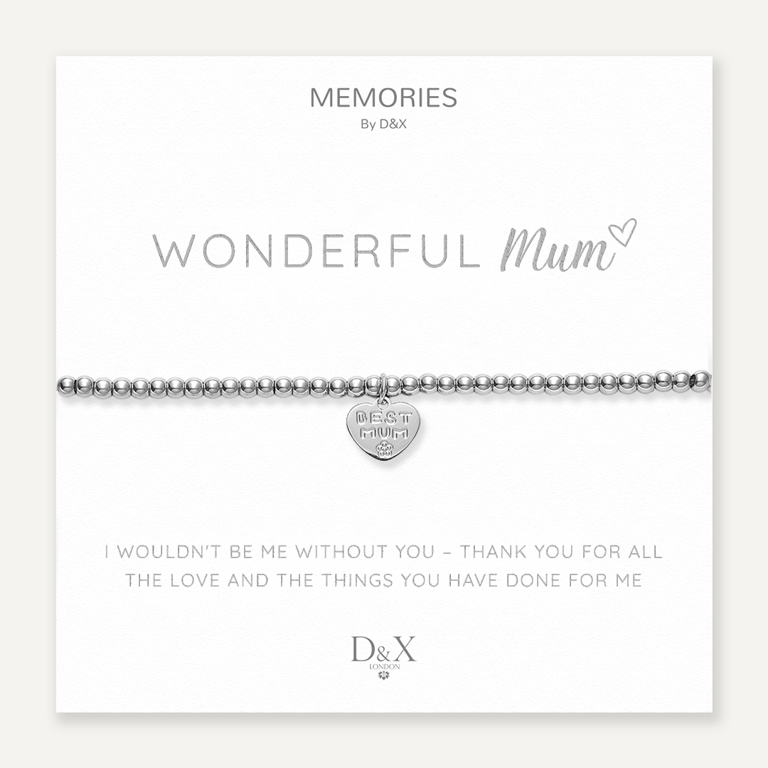Memories: "WONDERFUL MUM" | Heart Bracelet | White Gold-Plated