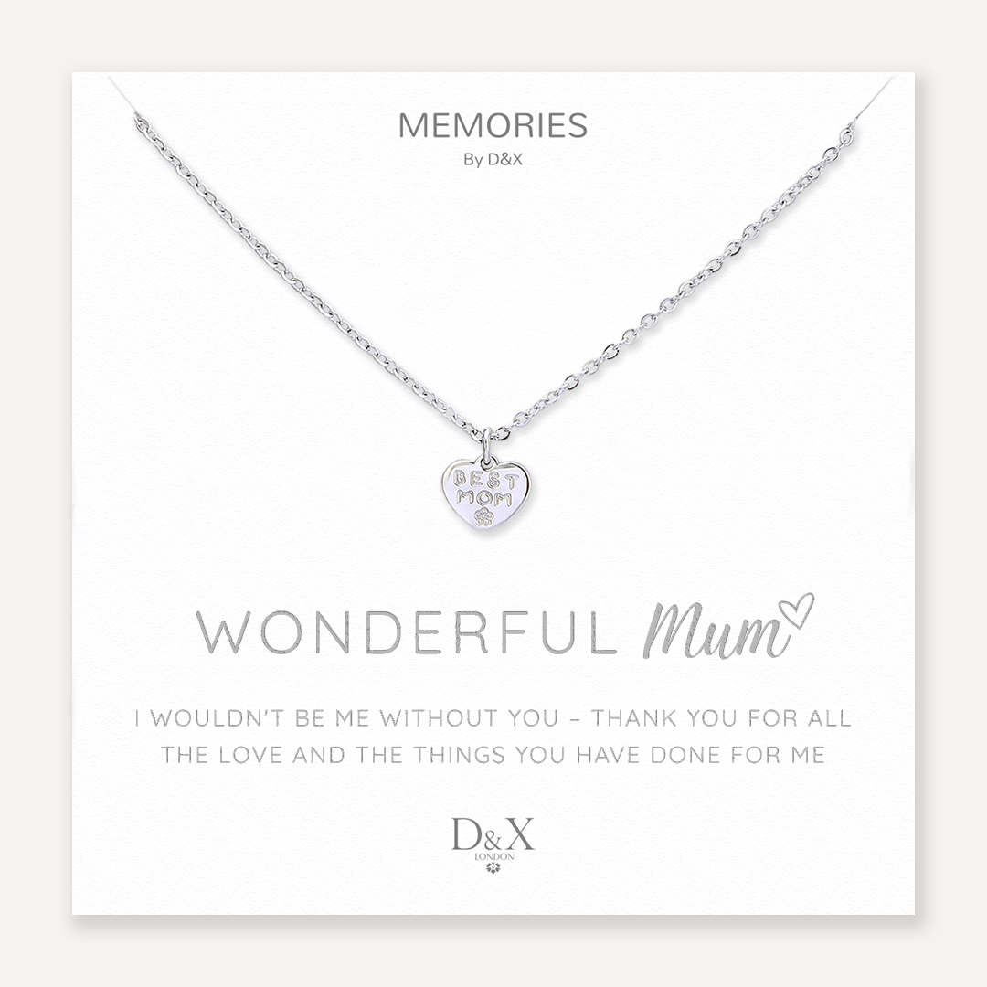 Memories: "WONDERFUL MUM" | Heart Necklace | White Gold-Plated