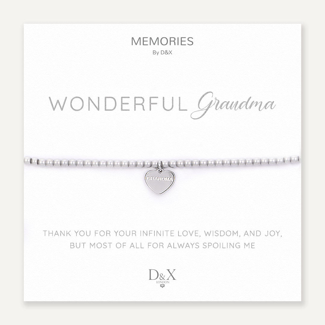 Memories: "WONDERFUL GRANDMA" | Heart Bracelet | White Gold-Plated