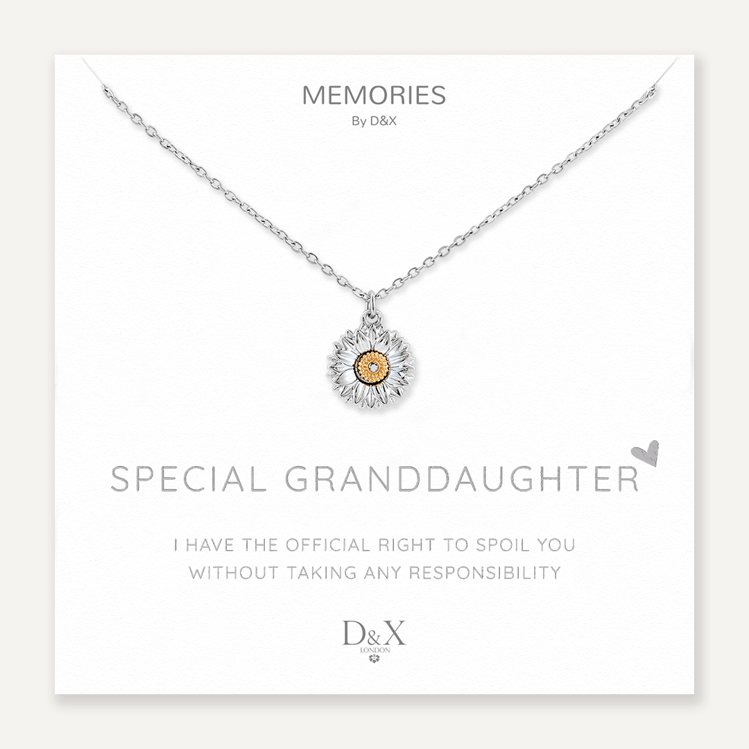 Memories: "SPECIAL GRANDDAUGHTER" | Flower Necklace | White Gold-Plated | Multi-Colour