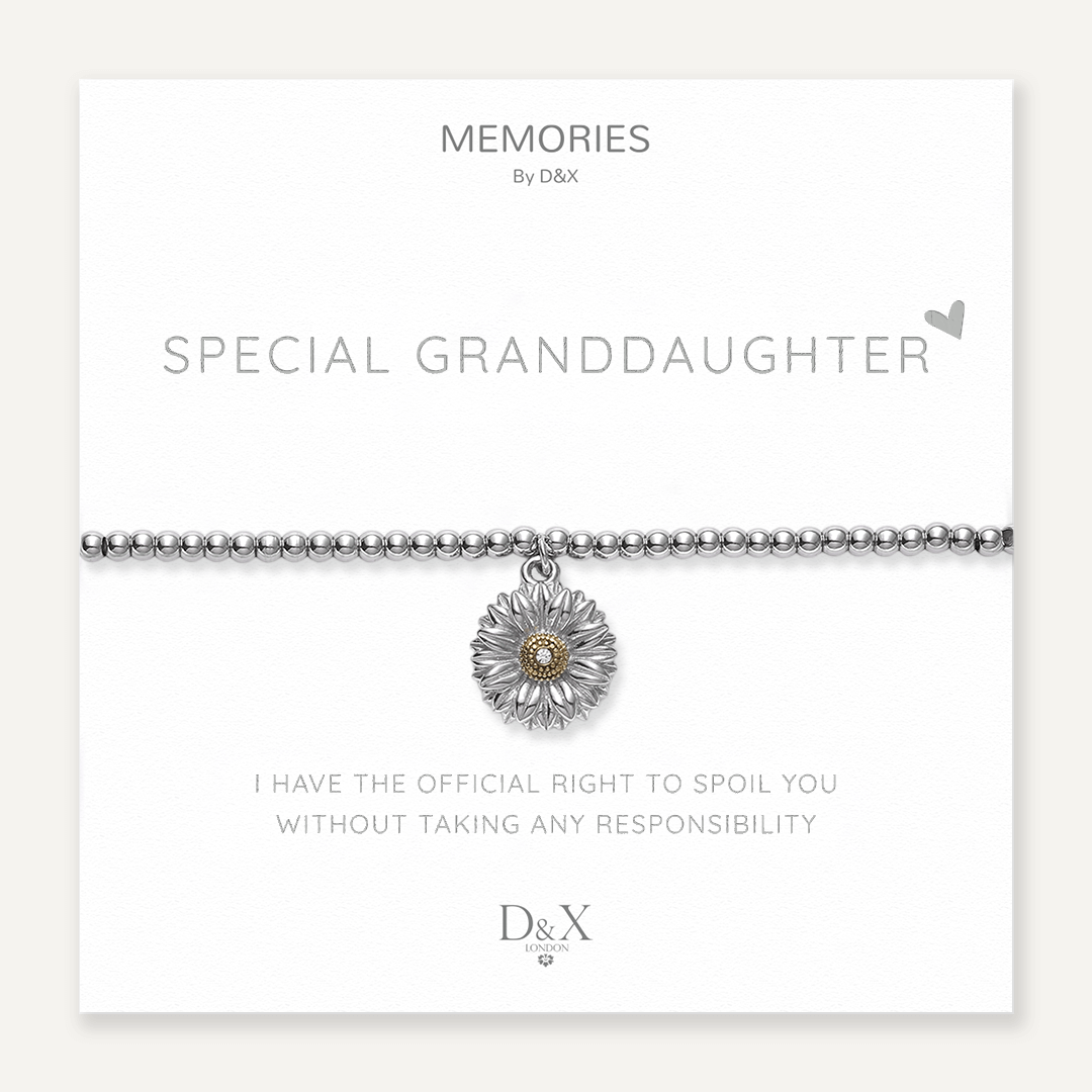 Memories: "SPECIAL GRANDDAUGHTER" | Flower Bracelet | White Gold-Plated | Multi-Colour