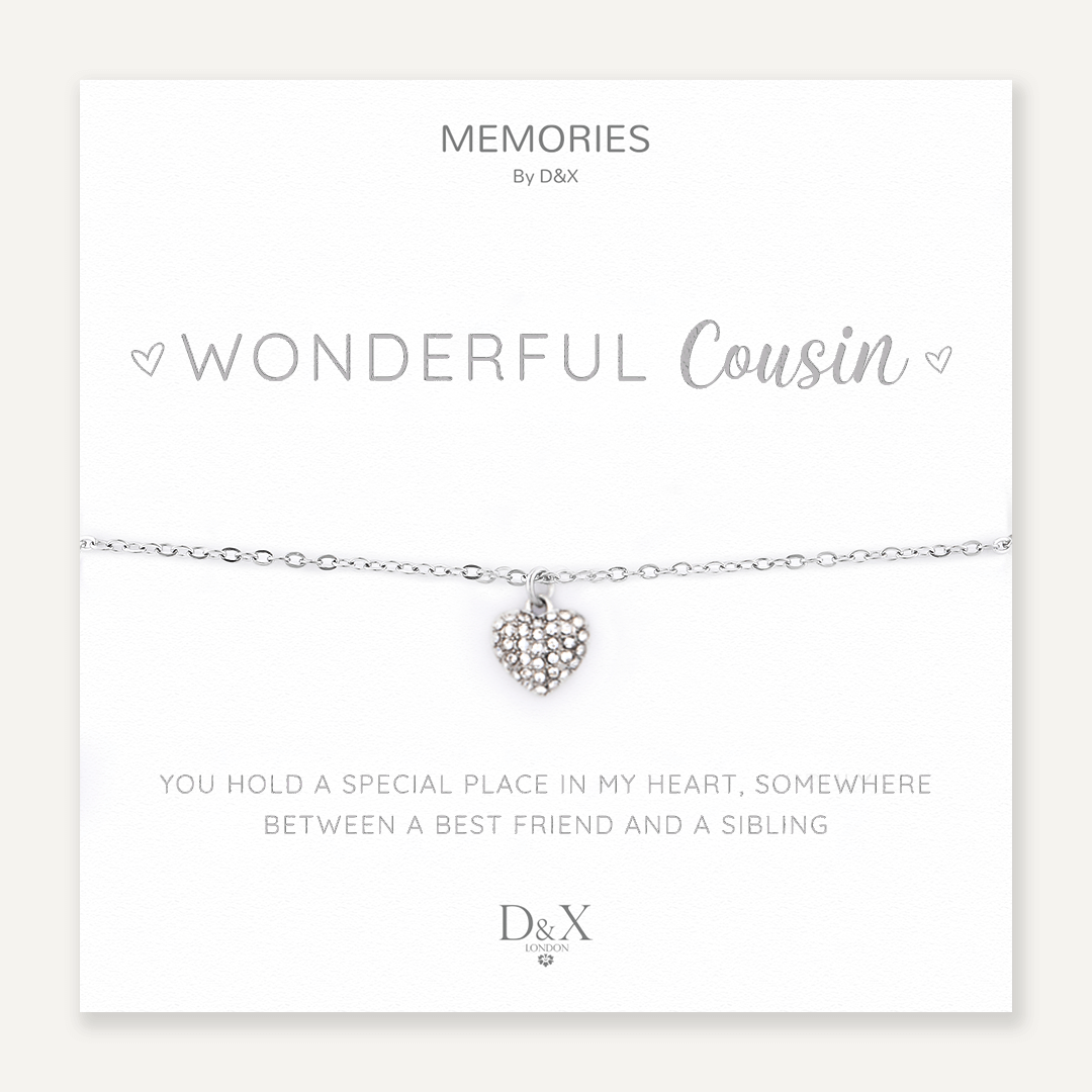 Memories: "WONDERFUL COUSIN" | Heart Bracelet | White Gold-Plated