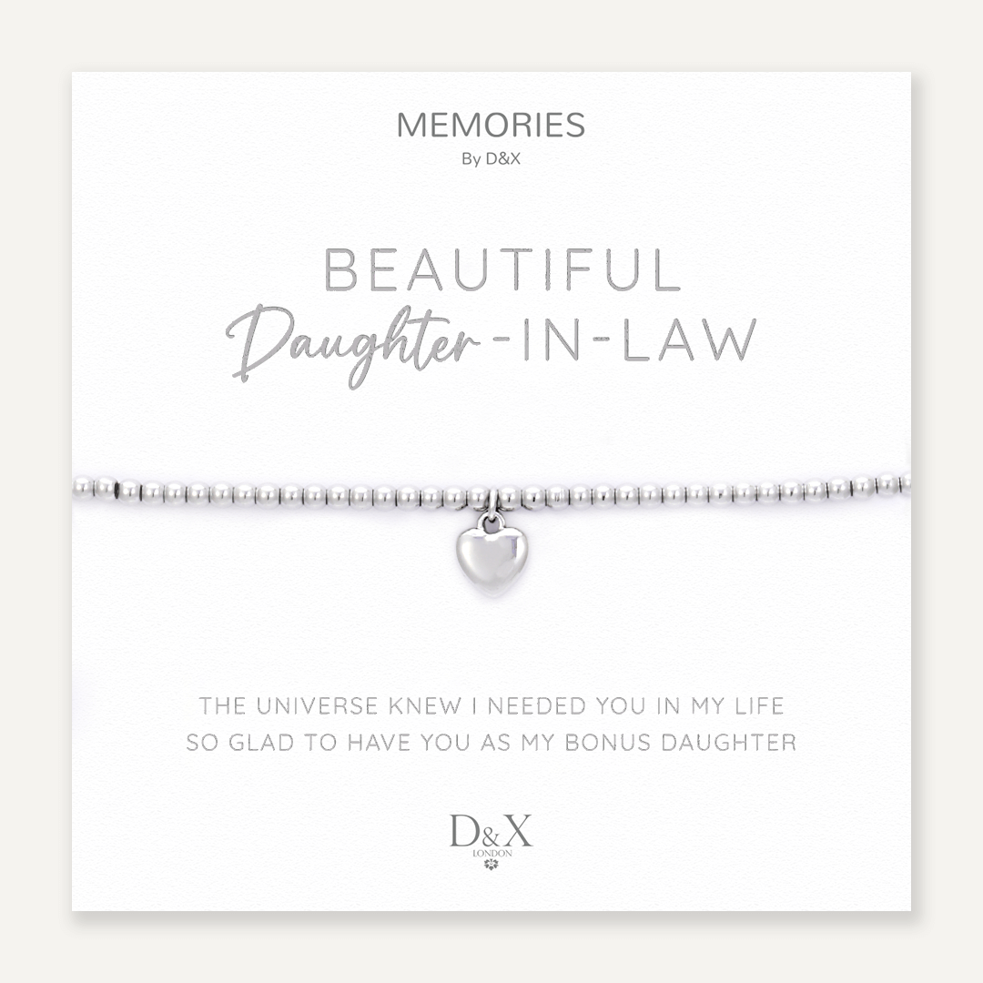 Memories: "BEAUTIFUL DAUGHTER-IN-LAW" | Heart Bracelet | White Gold-Plated