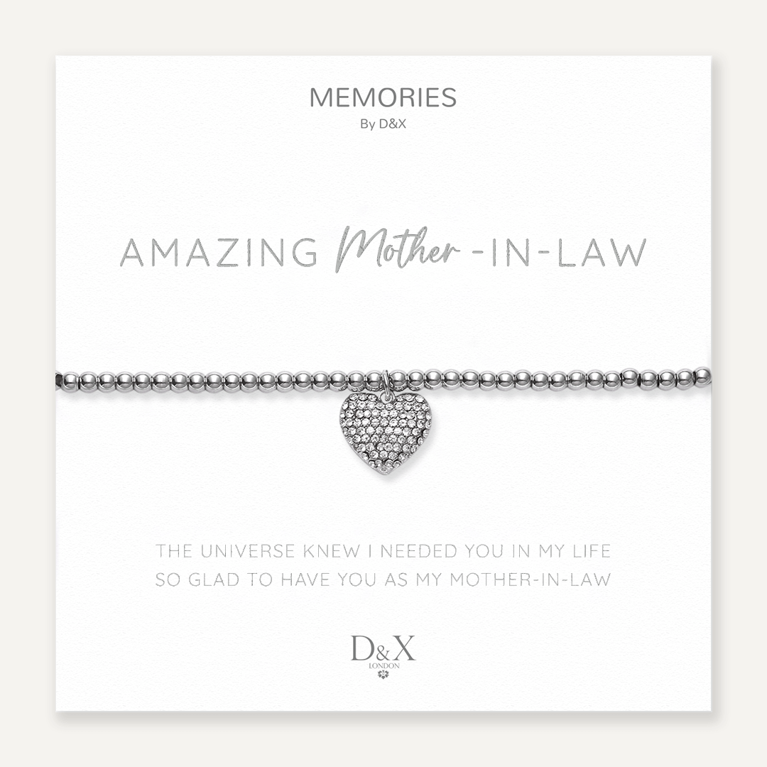 Memories: "AMAZING MOTHER-IN-LAW" | Heart Bracelet | White Gold-Plated