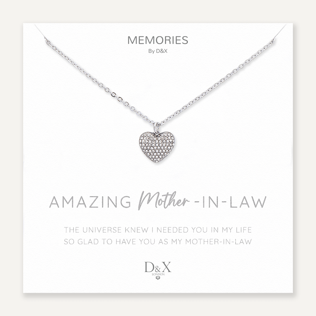 Memories: "AMAZING MOTHER-IN-LAW" | Heart Necklace | White Gold-Plated