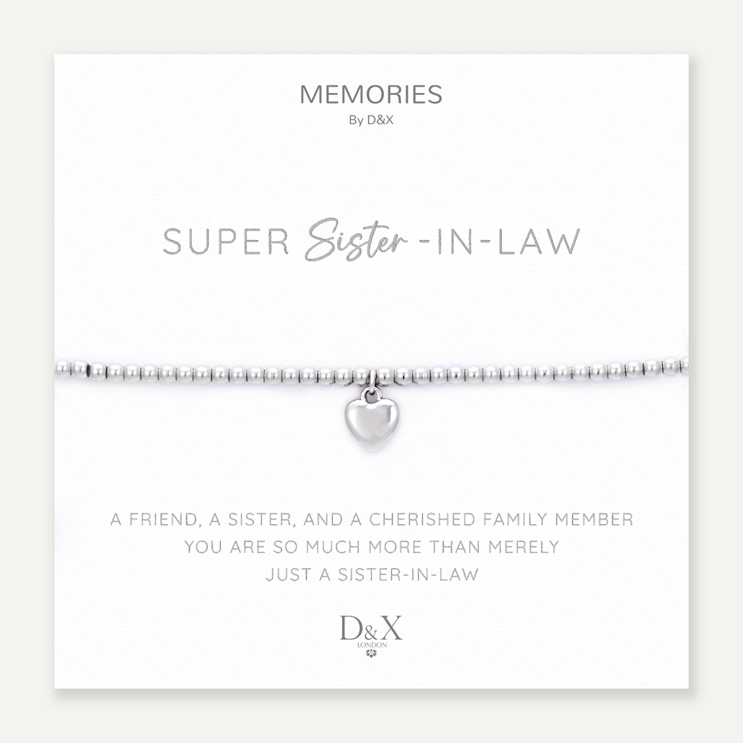 Memories: "SUPER SISTER-IN-LAW" | Heart Bracelet | White Gold-Plated