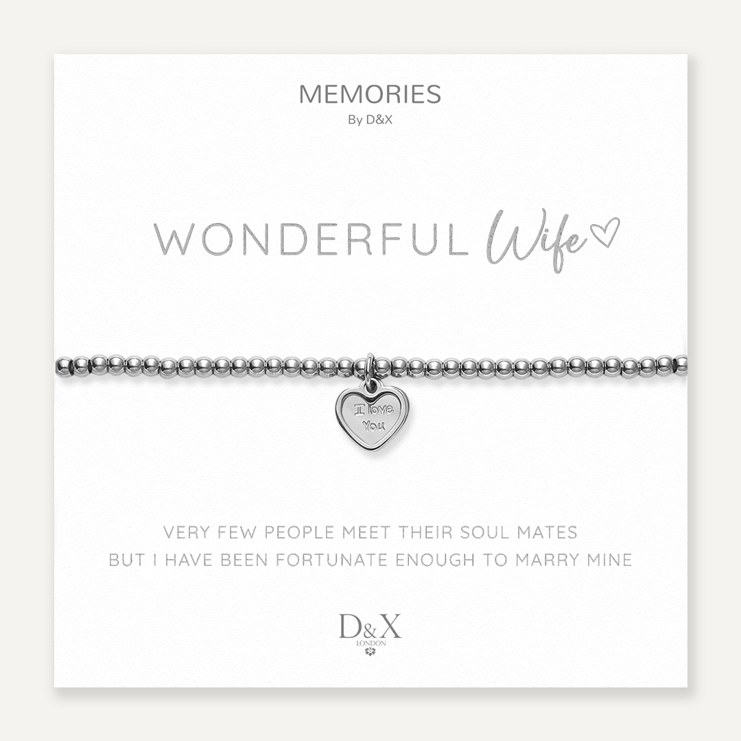 Memories: "WONDERFUL WIFE" | Heart Bracelet | White Gold-Plated