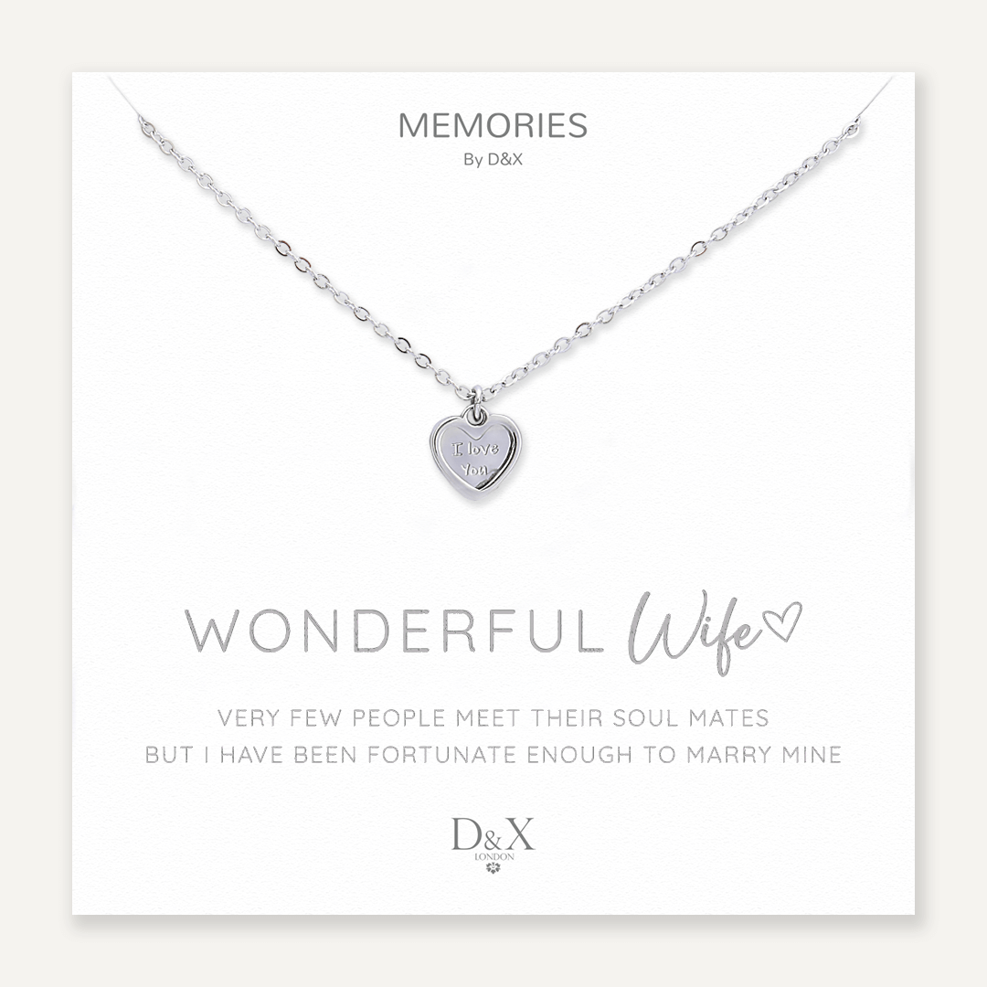 Memories: "WONDERFUL WIFE" | Heart Necklace | White Gold-Plated