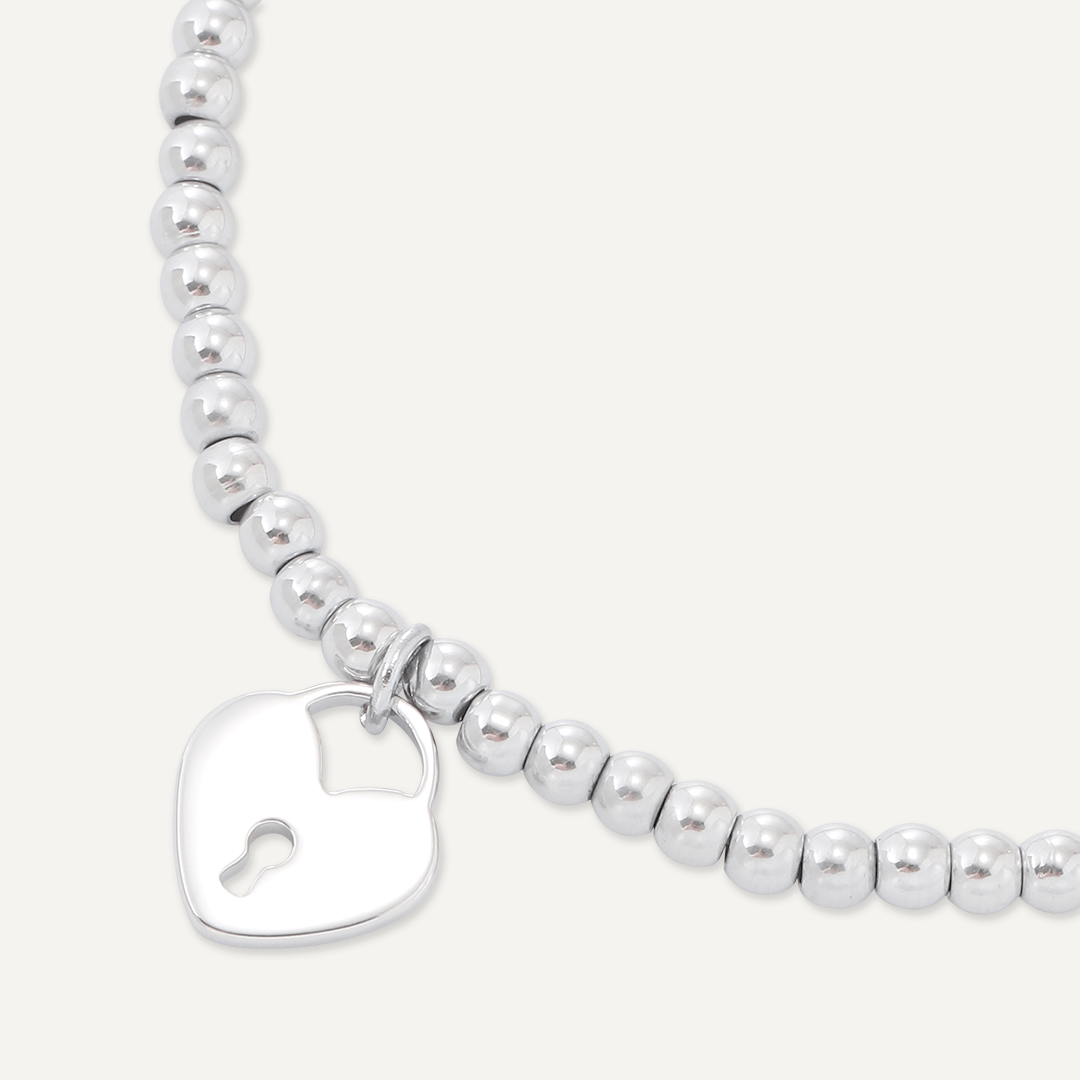 Memories: "GORGEOUS GIRLFRIEND" | Heart Lock Bracelet | White Gold-Plated