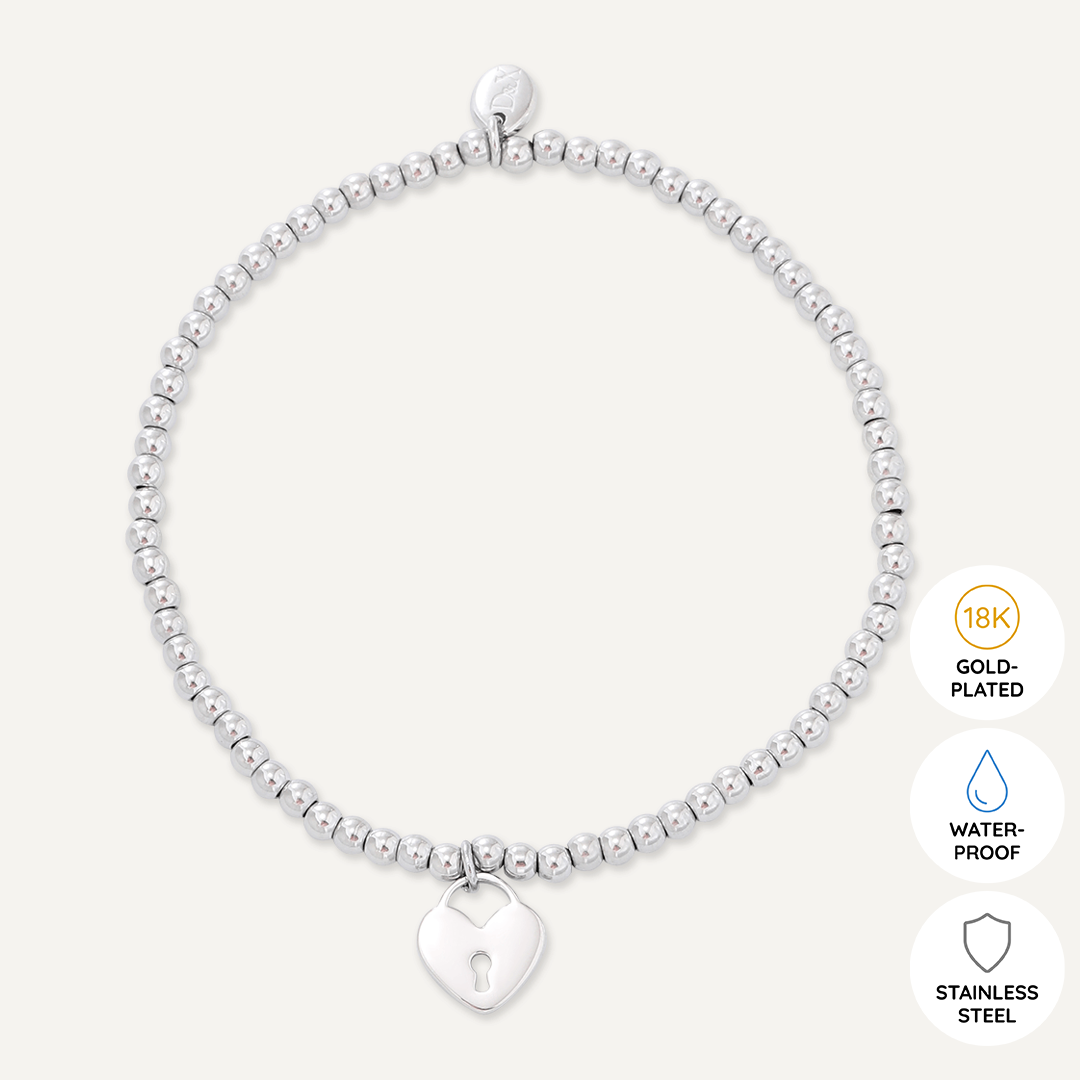 Memories: "GORGEOUS GIRLFRIEND" | Heart Lock Bracelet | White Gold-Plated