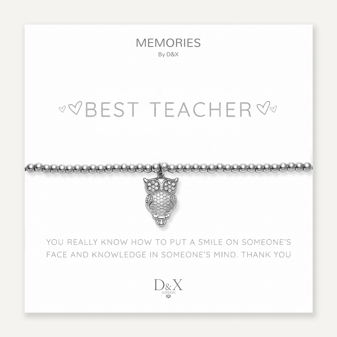 Memories: "BEST TEACHER" | Owl Bracelet | White Gold-Plated