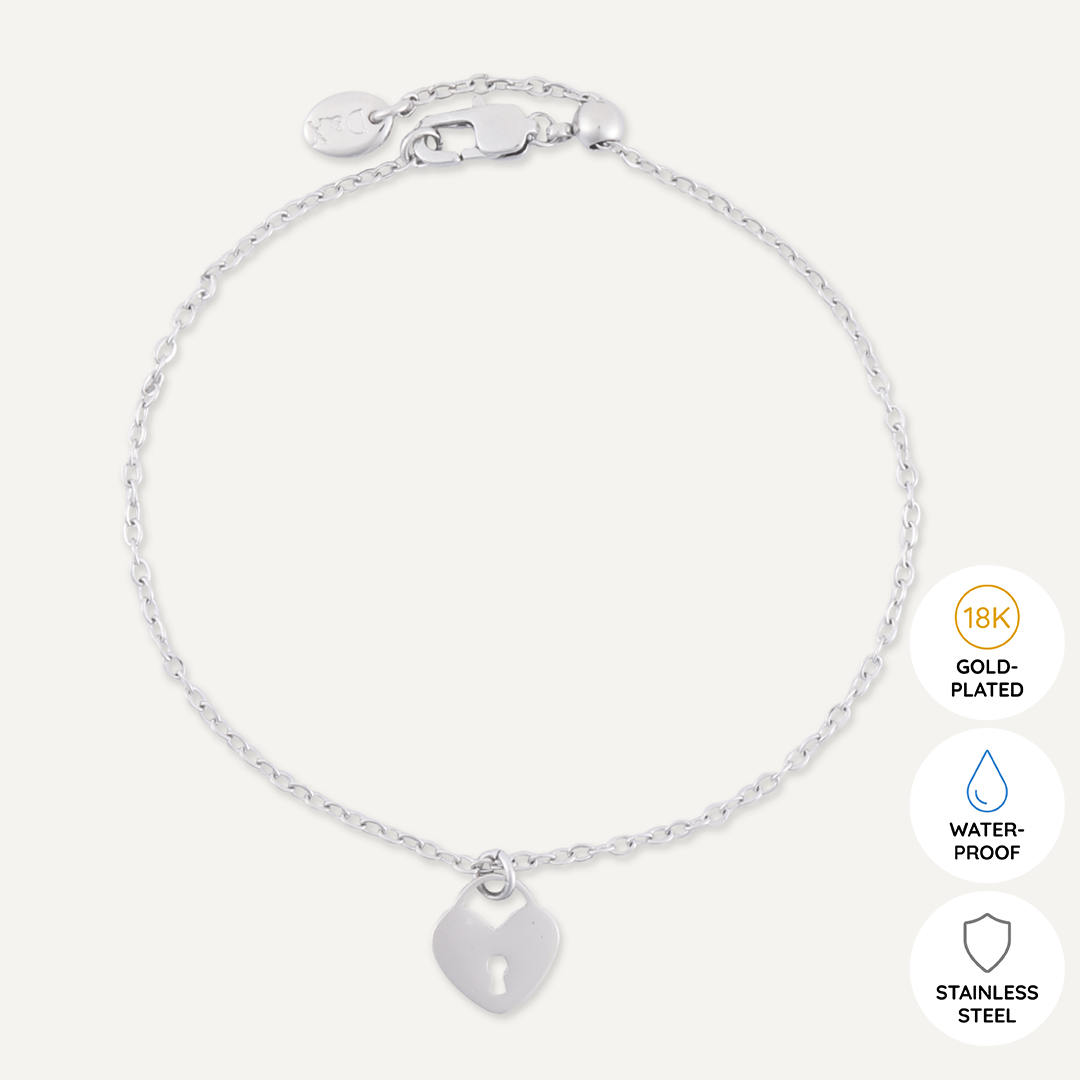 Memories: "CONGRATULATIONS ON YOUR ENGAGEMENT" | Heart Lock Bracelet | White Gold-Plated