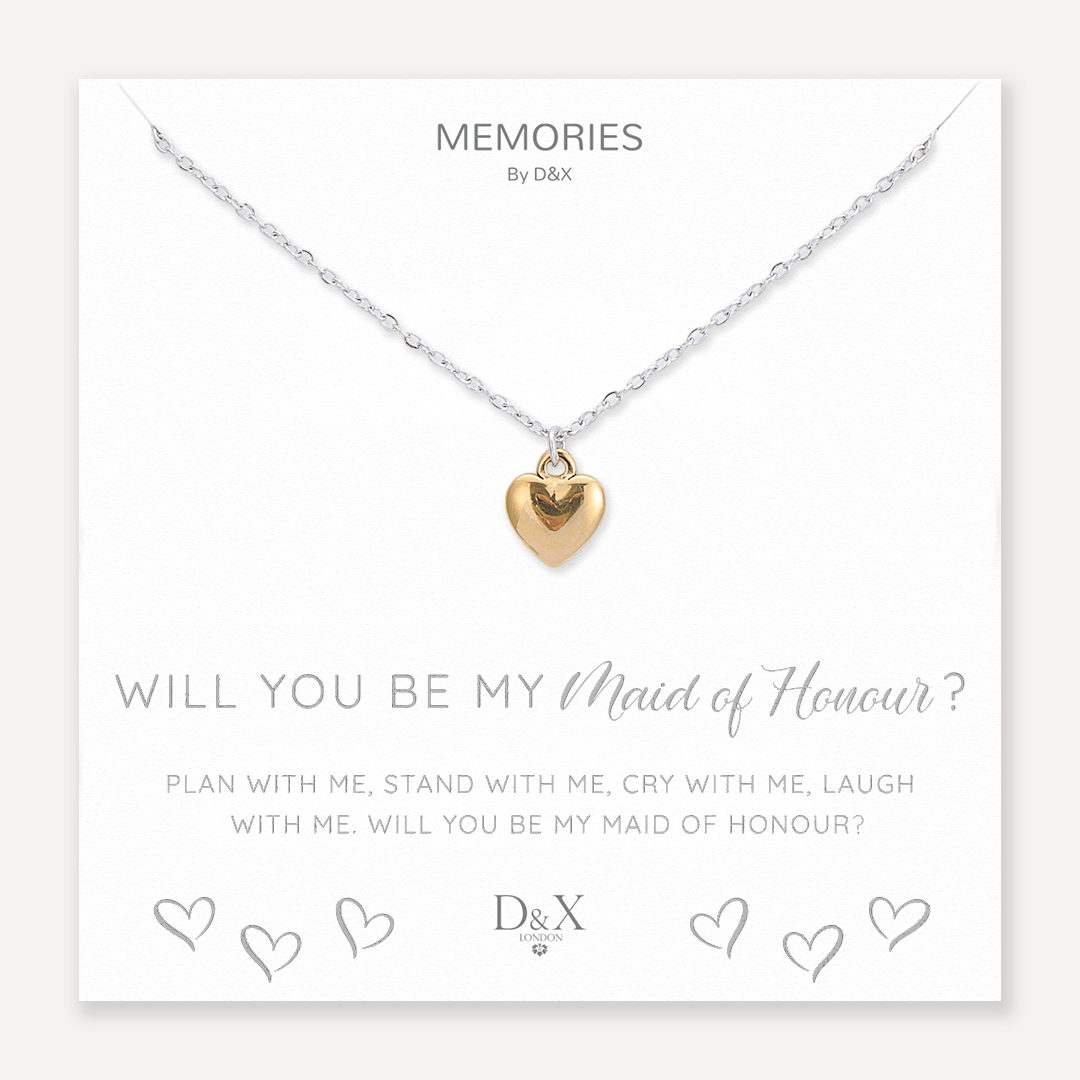 Memories: "WILL YOU BE MY MAID OF HONOUR?" | Heart Necklace | White Gold & 18K Gold-Plated