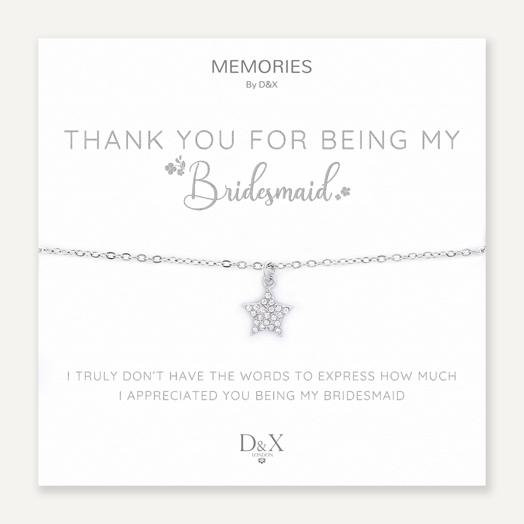 Memories: "THANK YOU FOR BEING MY BRIDESMAID" | Star Bracelet | White Gold-Plated