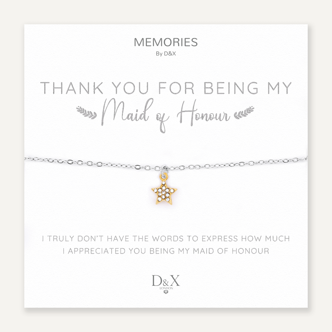 Memories: "THANK YOU FOR BEING MY MAID OF HONOUR" | Star Bracelet | White Gold & 18K Gold-Plated