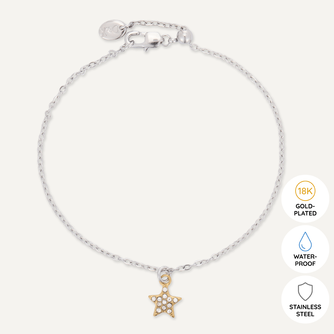 Memories: "THANK YOU FOR BEING MY MAID OF HONOUR" | Star Bracelet | White Gold & 18K Gold-Plated