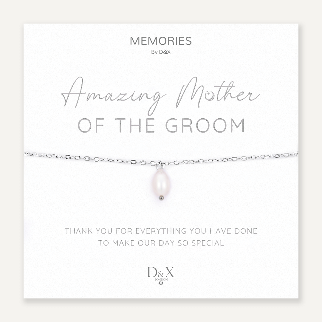 Memories: "AMAZING MOTHER OF THE GROOM" | Pearl Bracelet | White Gold-Plated